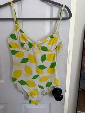 kate spade Lemon-Print One-Piece Bodysuit - White, Yellow, Green
